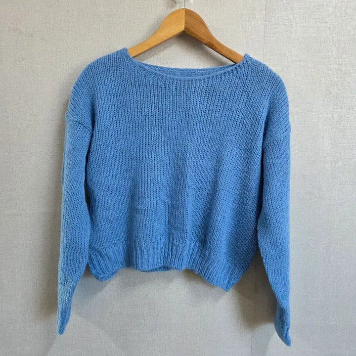 [BUNJANG] Sky Blue Crop Knit Sweater / 여성 스카이블루 크롭 니트 스웨터 F