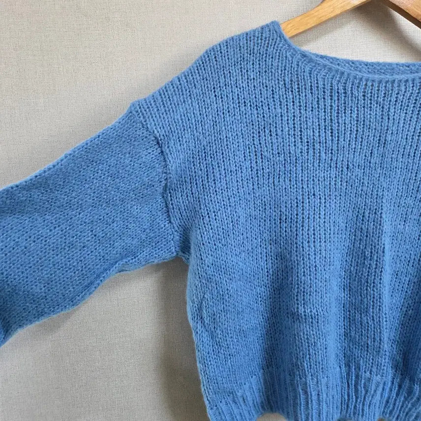 [BUNJANG] Sky Blue Crop Knit Sweater / 여성 스카이블루 크롭 니트 스웨터 F