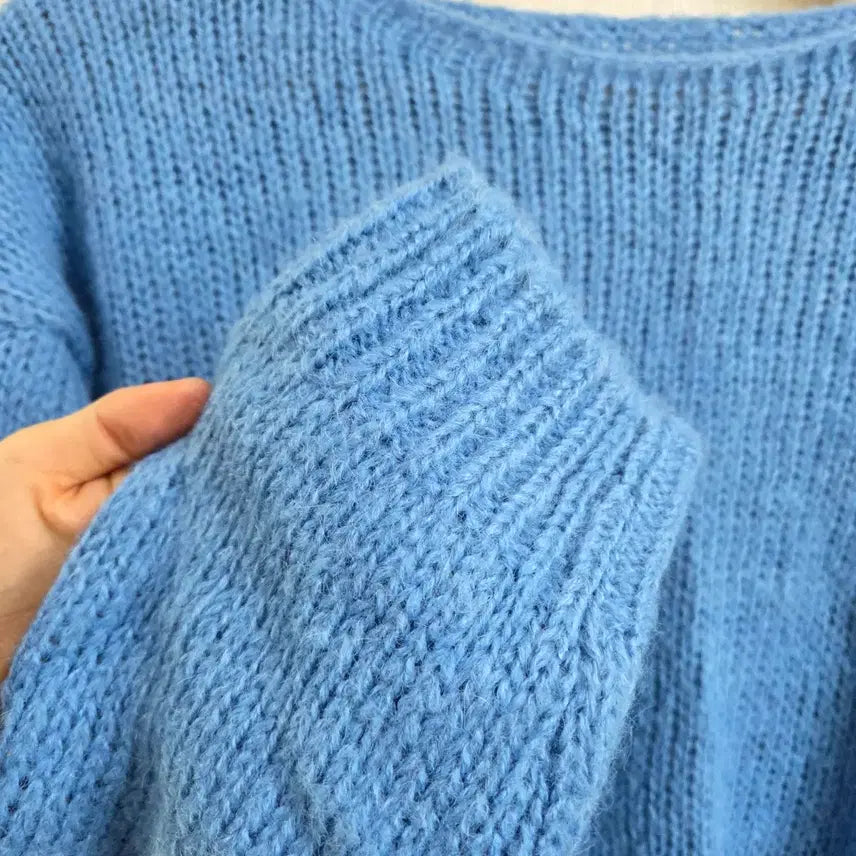 [BUNJANG] Sky Blue Crop Knit Sweater / 여성 스카이블루 크롭 니트 스웨터 F