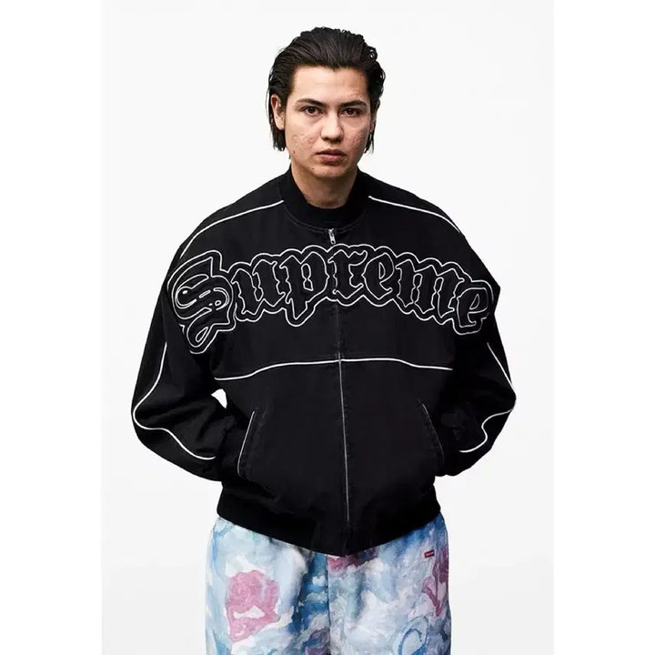 [BUNJANG] Supreme Twill Old English Varsity Jacket Black / 슈프림 트윌 올드 잉글리쉬 바시티 자켓 블랙