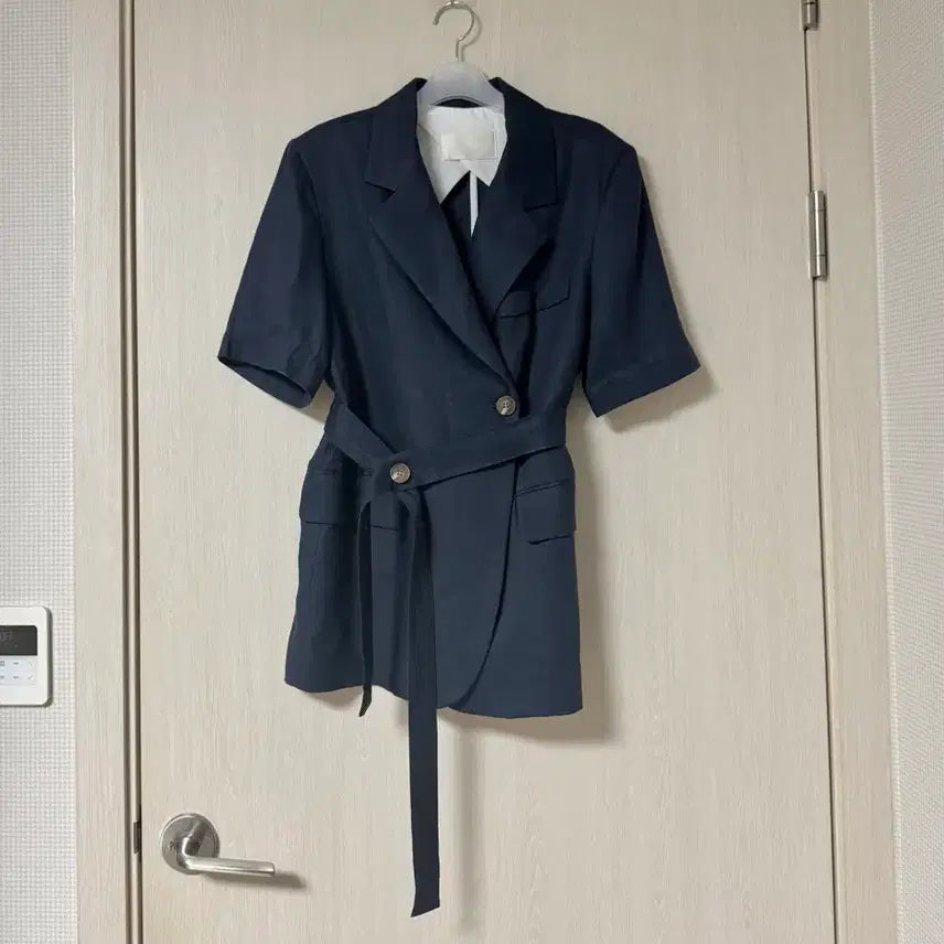[BUNJANG] Vera Elle Navy Linen Belt Jacket (Free Size) / (새상품) 베라엘르 네이비 린넨 벨트자켓 free