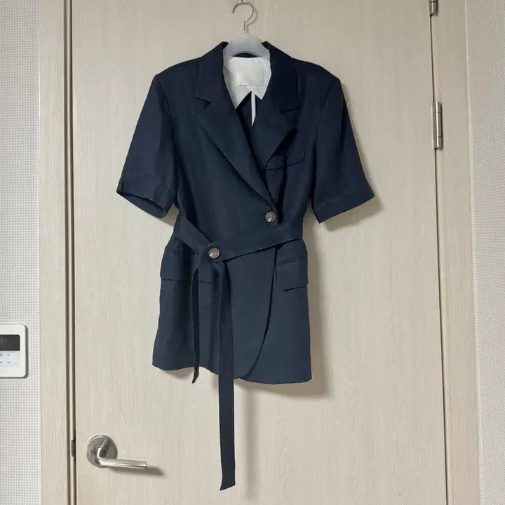 [BUNJANG] Vera Elle Navy Linen Belt Jacket (Free Size) / (새상품) 베라엘르 네이비 린넨 벨트자켓 free