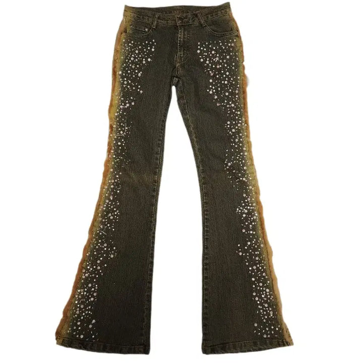 [BUNJANG] Bohemian Vintage Western Stone Embellished Bootcut Jeans / 보헤미안 빈티지 웨스턴 퍼 스톤 부츠컷 팬츠