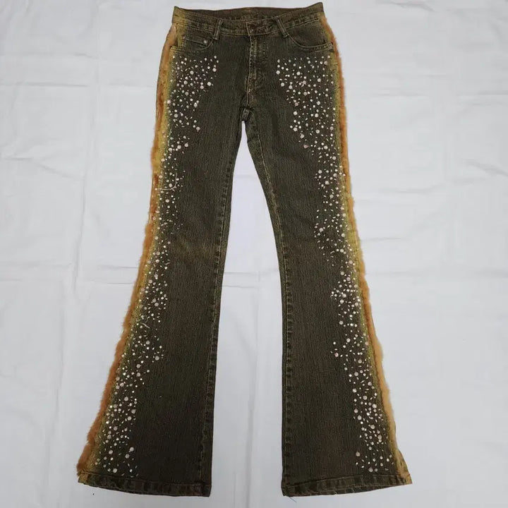 [BUNJANG] Bohemian Vintage Western Stone Embellished Bootcut Jeans / 보헤미안 빈티지 웨스턴 퍼 스톤 부츠컷 팬츠