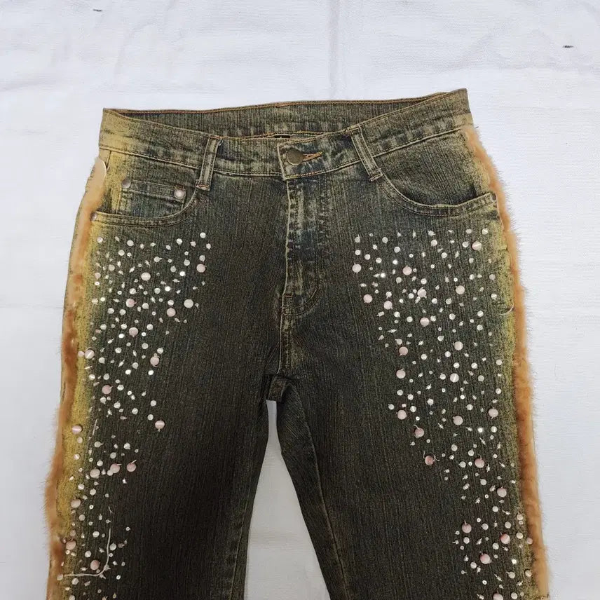 [BUNJANG] Bohemian Vintage Western Stone Embellished Bootcut Jeans / 보헤미안 빈티지 웨스턴 퍼 스톤 부츠컷 팬츠