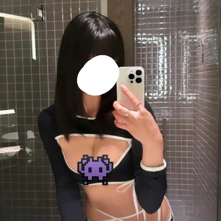 [BUNJANG] Vina J Swimsuit Set Black / 비나제이 수영복 세트 블랙(위에 입는 긴팔까지 포함)