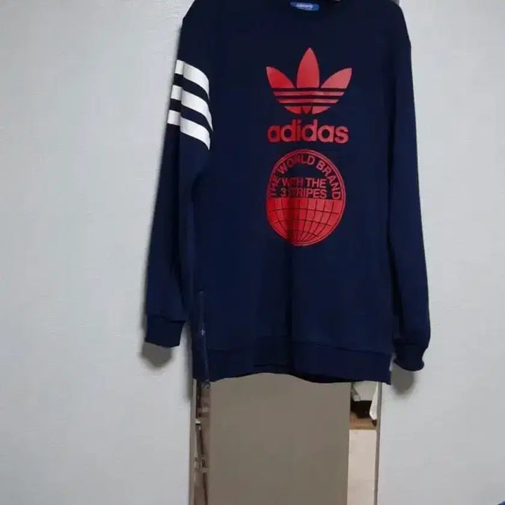 [BUNJANG] Adidas Navy Long Sleeve Fleece Sweatshirt Dress / 아디다스 삼선 네이비 맨투맨 롱 티셔츠 기모 라운드 맨투맨원피스