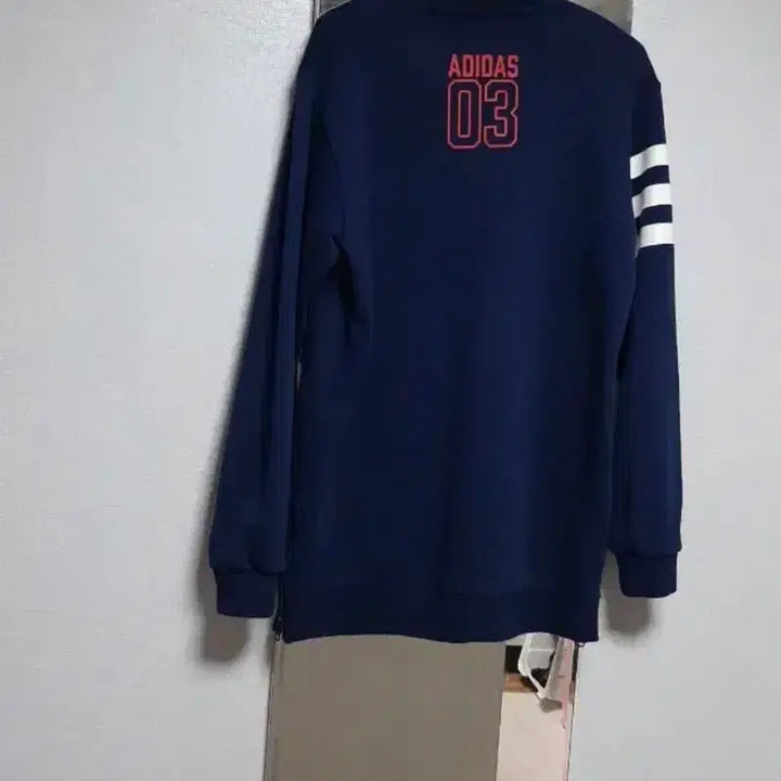 [BUNJANG] Adidas Navy Long Sleeve Fleece Sweatshirt Dress / 아디다스 삼선 네이비 맨투맨 롱 티셔츠 기모 라운드 맨투맨원피스