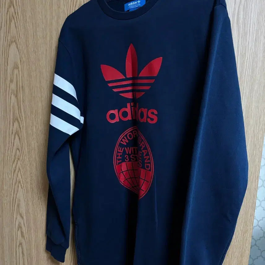 [BUNJANG] Adidas Navy Long Sleeve Fleece Sweatshirt Dress / 아디다스 삼선 네이비 맨투맨 롱 티셔츠 기모 라운드 맨투맨원피스