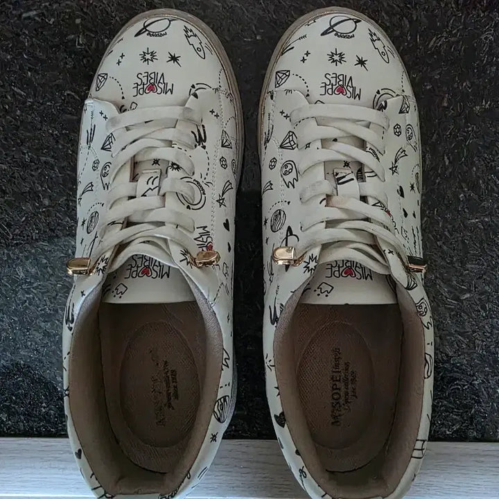 [BUNJANG] Misope Vibes White Pattern Sneakers / 미소페 Vibes 화이트 패턴 스니커즈