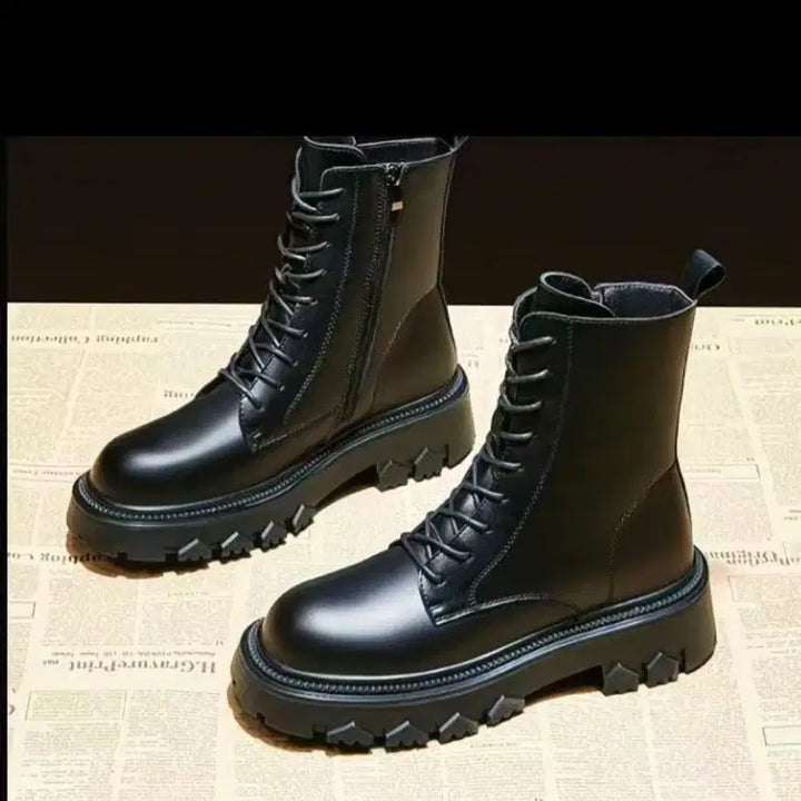 [BUNJANG] Black Fur Lined Winter Boots / 블랙 퍼 안감 워커 부츠(새 상품)