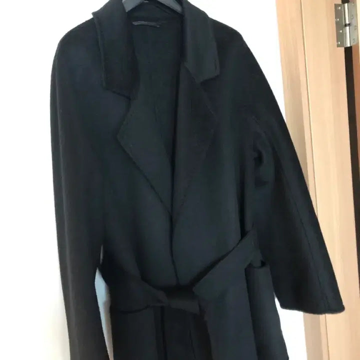 [BUNJANG] Handmade Belted Long Coat / 캐시미어20% 버진울80% 블랙 지블링 핸드메이드 벨트 롱 코트 하객룩