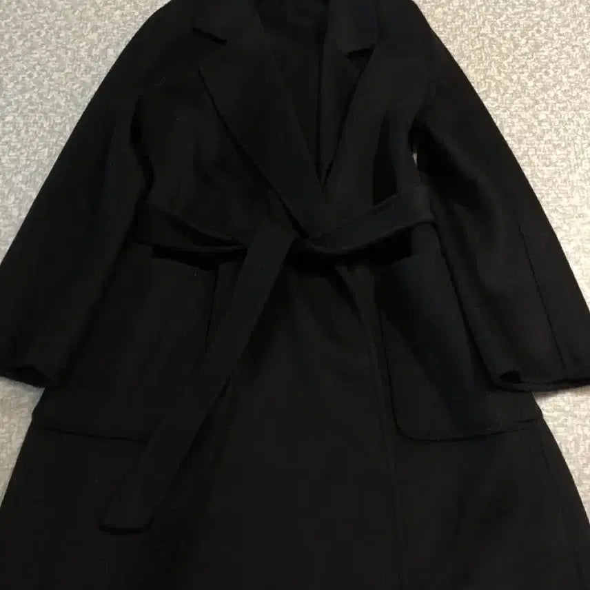 [BUNJANG] Handmade Belted Long Coat / 캐시미어20% 버진울80% 블랙 지블링 핸드메이드 벨트 롱 코트 하객룩