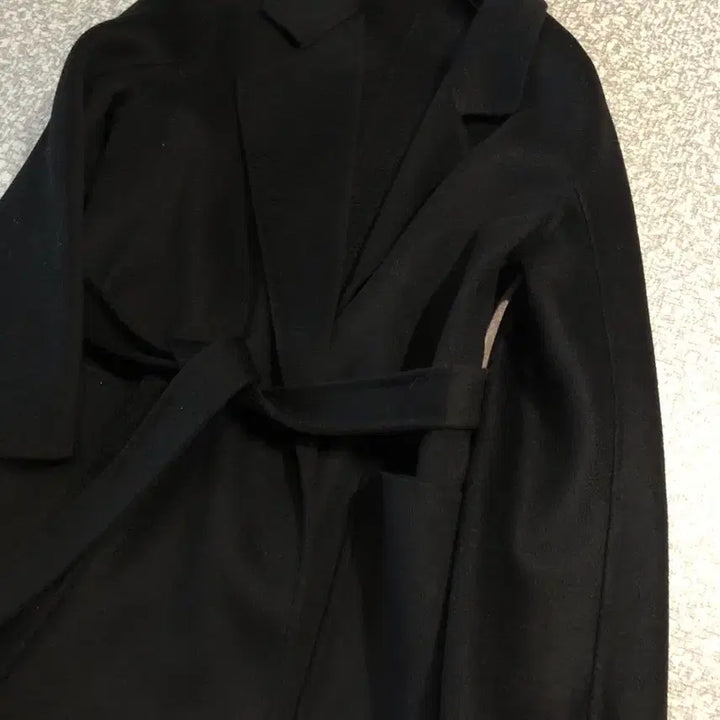 [BUNJANG] Handmade Belted Long Coat / 캐시미어20% 버진울80% 블랙 지블링 핸드메이드 벨트 롱 코트 하객룩