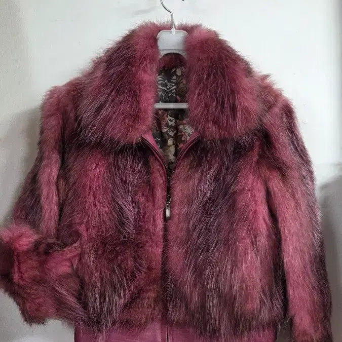 [BUNJANG] Pink Fur Short Jacket / 가죽배색 핑크 퍼 숏 자켓