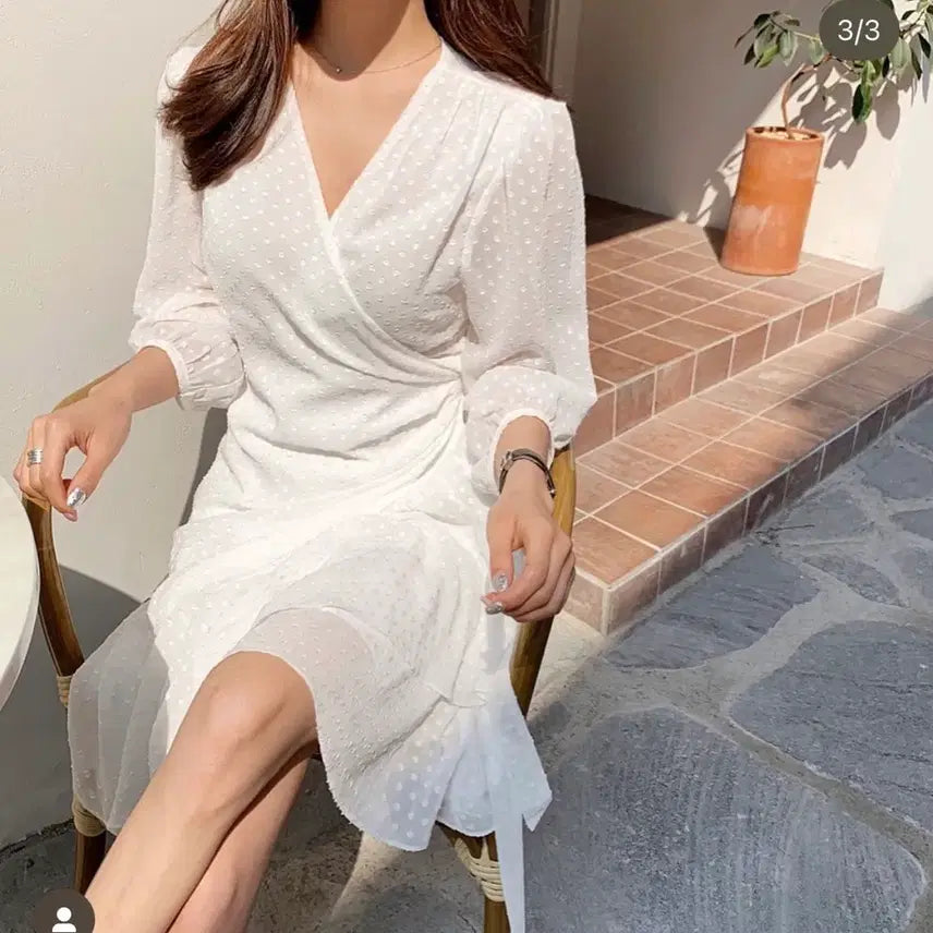 [BUNJANG] Lugh A17H White Dot Wrap Dress / (새상품) 루흐 a17h 화이트 도트 랩 원피스 free