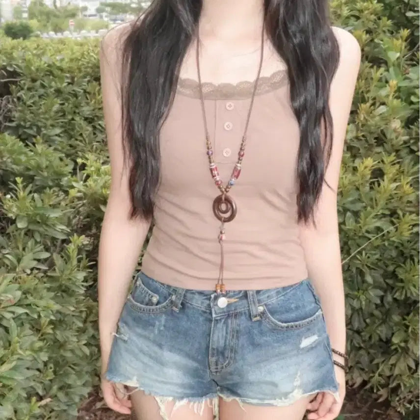 [BUNJANG] Off-Shoulder Lace Top Set / 시스루 오프숄더 나시 세트 레이스 긴팔 모리걸 보헤미안 빈티지