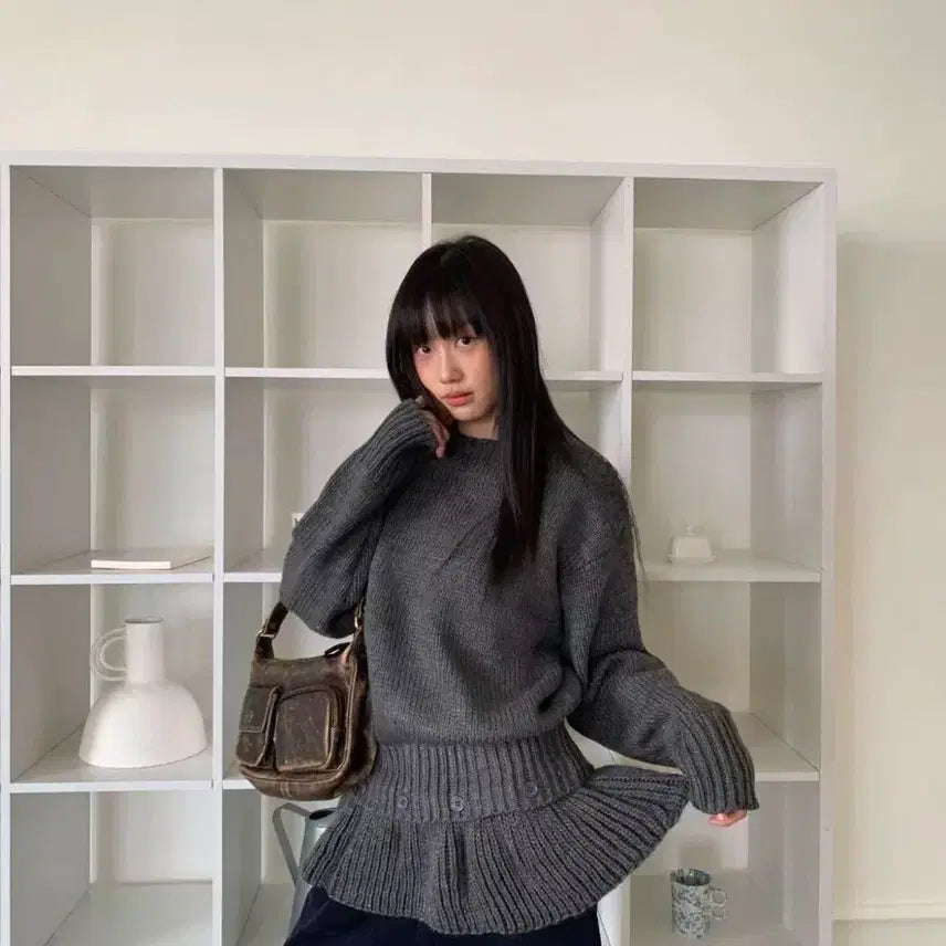 [BUNJANG] Gray Knit Sweater / 회색 바탕 안감 니트 스웨터