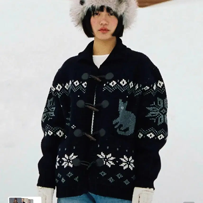 [BUNJANG] Somewhere Butter Navy Cowichan Cardigan / 썸웨어버터 네이비 코위찬 가디건
