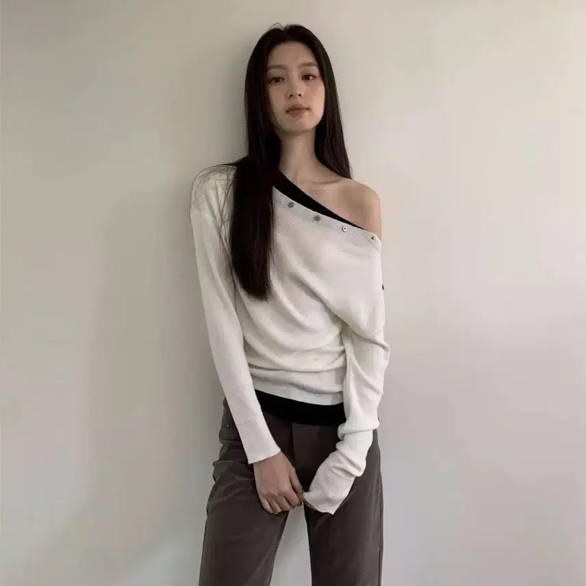 [BUNJANG] White Knit Sweater / 니트 상의 니트 스웨터 흰색