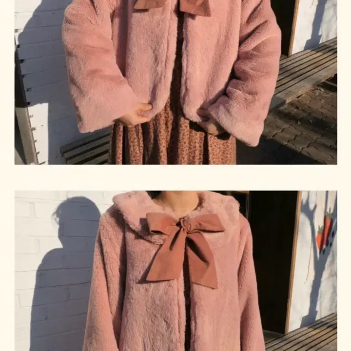 [BUNJANG] Robeneb Ribbon Fur Cape Jacket Pink / 로브네브 리본 퍼 케이프 자켓 핑크