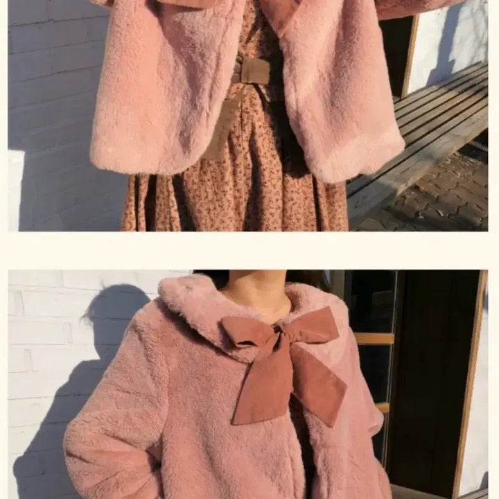 [BUNJANG] Robeneb Ribbon Fur Cape Jacket Pink / 로브네브 리본 퍼 케이프 자켓 핑크