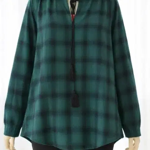 [BUNJANG] Tassel Check Long Sleeve Blouse / 타슬 체크 롱슬리브 블라우스기모 66