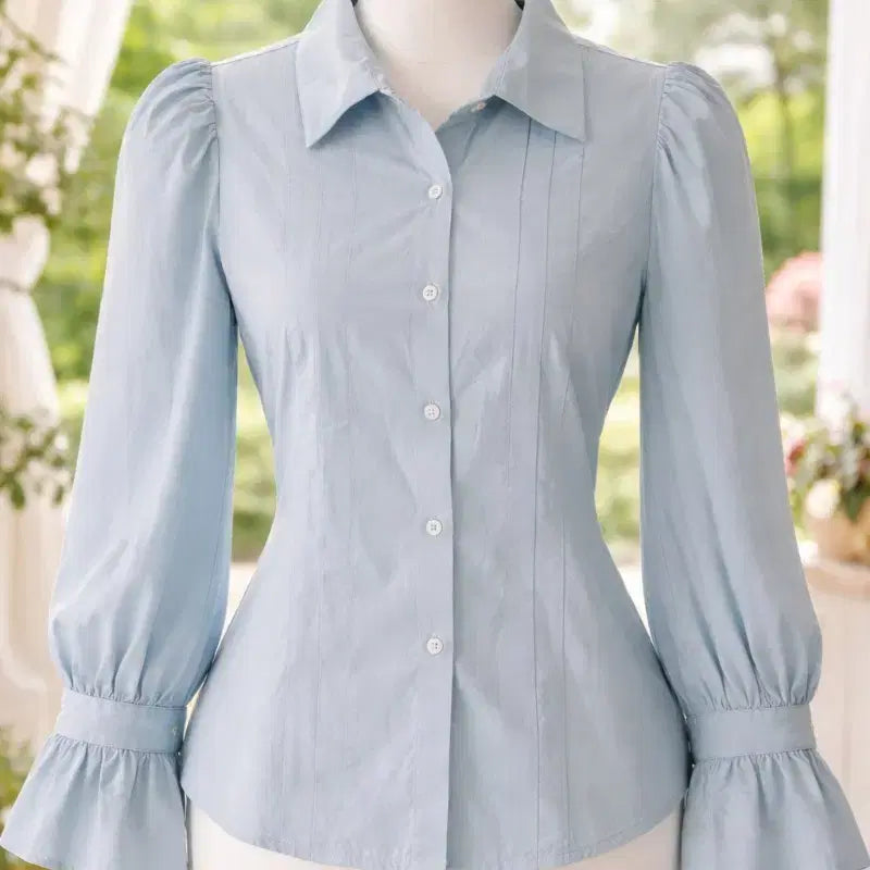 [BUNJANG] Blouse 66 - Sky Blue Puff Blouse / 하늘색 퍼프 블라우스 66 출퇴근룩 모임룩