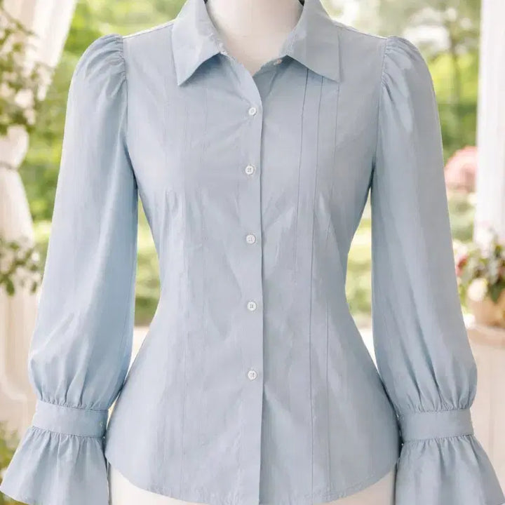 [BUNJANG] Blouse 66 - Sky Blue Puff Blouse / 하늘색 퍼프 블라우스 66 출퇴근룩 모임룩