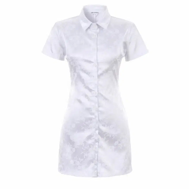 [BUNJANG] WSC Archive White Jacquard Shirt Mini Dress / [free/착샷O] WSC 아카이브 화이트 자카드 셔츠 반팔 미니 원피스