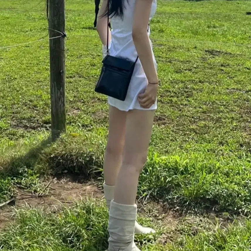 [BUNJANG] WSC Archive White Jacquard Shirt Mini Dress / [free/착샷O] WSC 아카이브 화이트 자카드 셔츠 반팔 미니 원피스