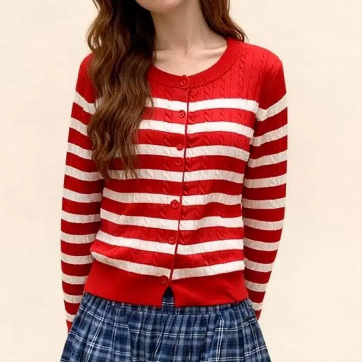 [BUNJANG] Red Velvet Red Stripe Cardigan / 레드 스트라이프 가디건