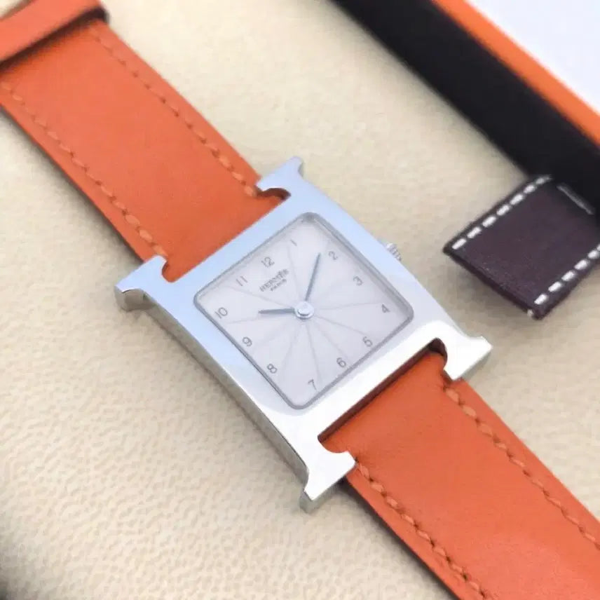 [BUNJANG] Hermes HH1.210 H Hour 21mm Quartz Watch / 에르메스 HH1.210 H아워 21MM 은장 쿼츠 오렌지 가죽밴드 시계