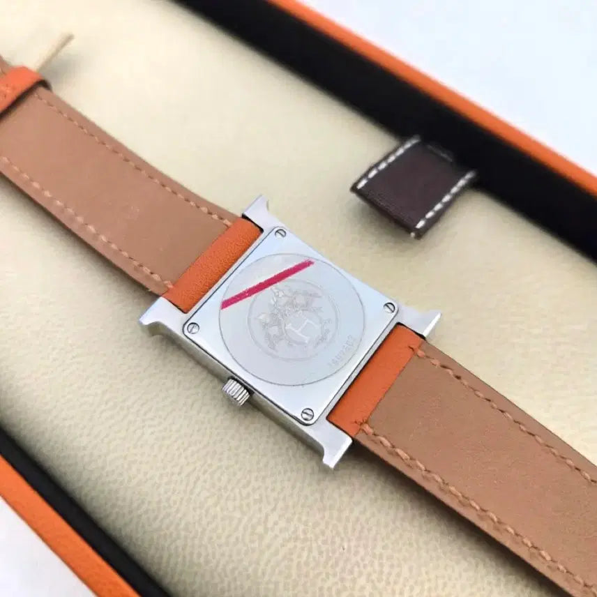 [BUNJANG] Hermes HH1.210 H Hour 21mm Quartz Watch / 에르메스 HH1.210 H아워 21MM 은장 쿼츠 오렌지 가죽밴드 시계