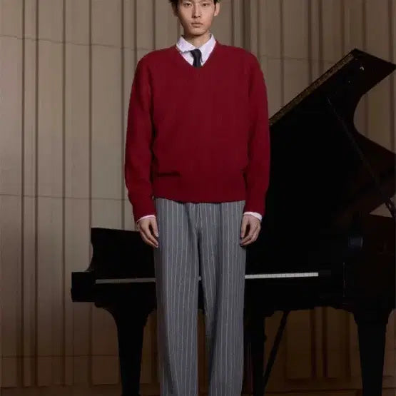 [BUNJANG] STU Striped Straight Wool Slacks / (S) STU 스트라이프 스트레이트 울 슬랙스 그레이