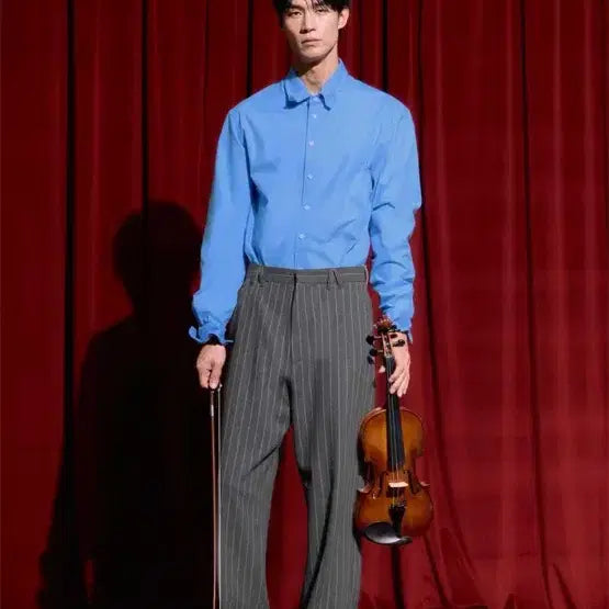 [BUNJANG] STU Striped Straight Wool Slacks / (S) STU 스트라이프 스트레이트 울 슬랙스 그레이