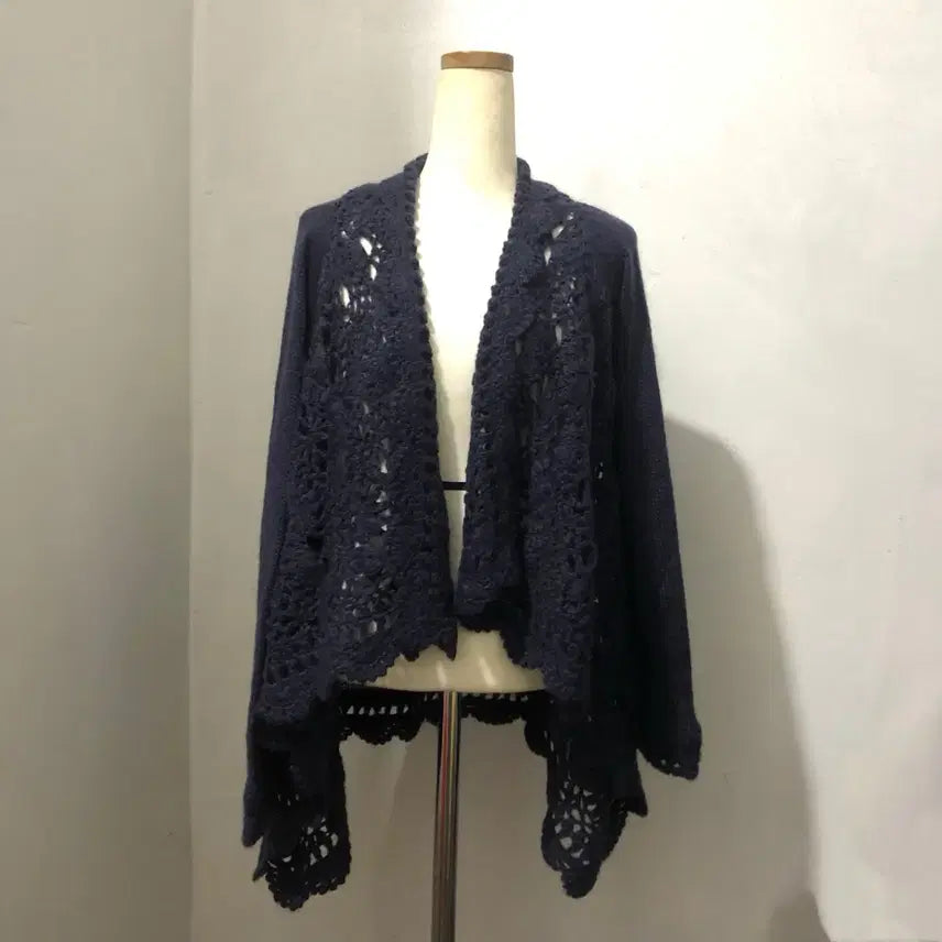 [BUNJANG] enc Navy Cape Knit Cardigan / enc 네이비 케이프 니트 가디건 빈티지