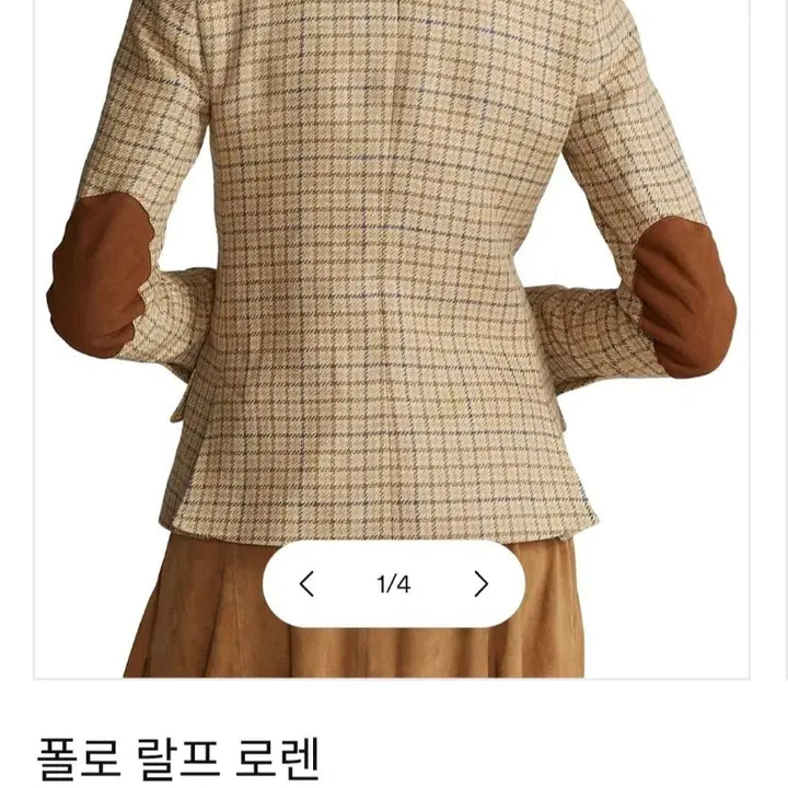 [BUNJANG] Polo Ralph Lauren Women's Suede Trim Houndstooth Linen Blazer / (크리스탈)폴로 랄프로렌 여성 스웨이드 트림하운드투스 블레이저 자켓 린넨