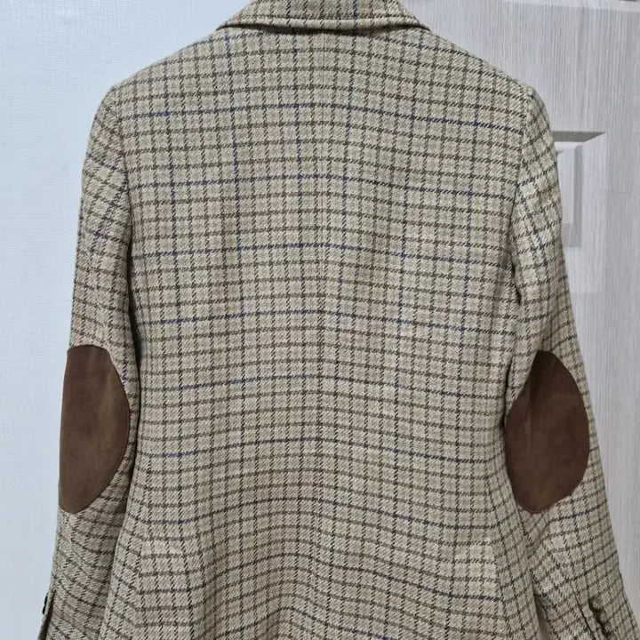 [BUNJANG] Polo Ralph Lauren Women's Suede Trim Houndstooth Linen Blazer / (크리스탈)폴로 랄프로렌 여성 스웨이드 트림하운드투스 블레이저 자켓 린넨