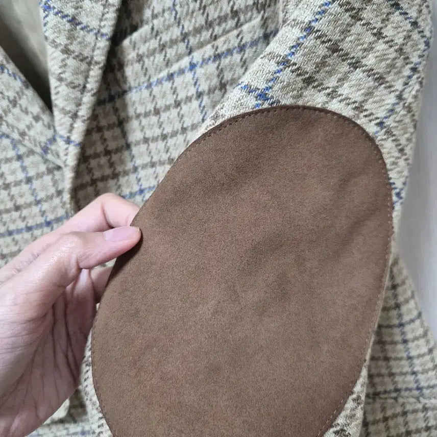 [BUNJANG] Polo Ralph Lauren Women's Suede Trim Houndstooth Linen Blazer / (크리스탈)폴로 랄프로렌 여성 스웨이드 트림하운드투스 블레이저 자켓 린넨