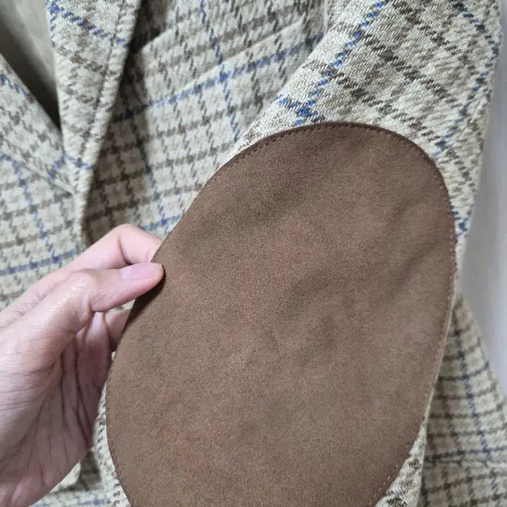 [BUNJANG] Polo Ralph Lauren Women's Suede Trim Houndstooth Linen Blazer / (크리스탈)폴로 랄프로렌 여성 스웨이드 트림하운드투스 블레이저 자켓 린넨