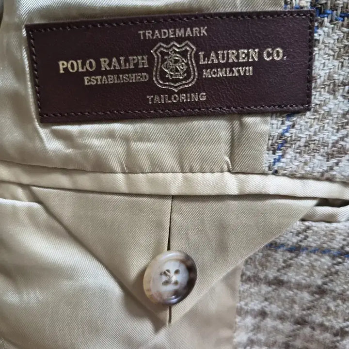 [BUNJANG] Polo Ralph Lauren Women's Suede Trim Houndstooth Linen Blazer / (크리스탈)폴로 랄프로렌 여성 스웨이드 트림하운드투스 블레이저 자켓 린넨