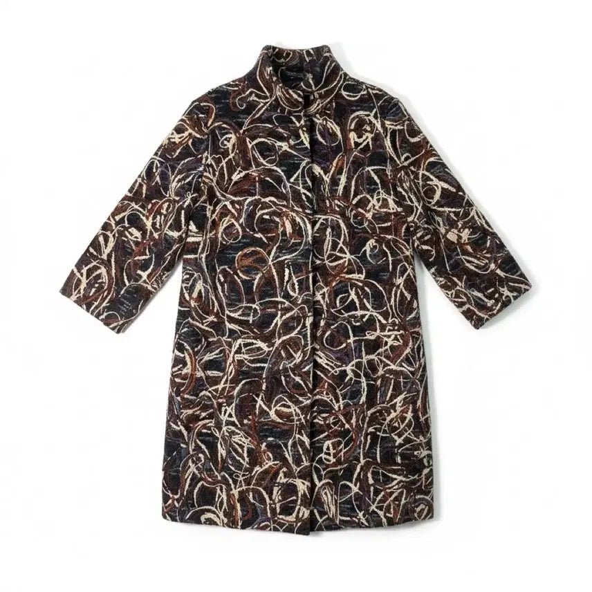 [BUNJANG] Retro Pattern Half Coat Brown XL / [XL/66~77] 레트로 패턴 하프 코트 브라운