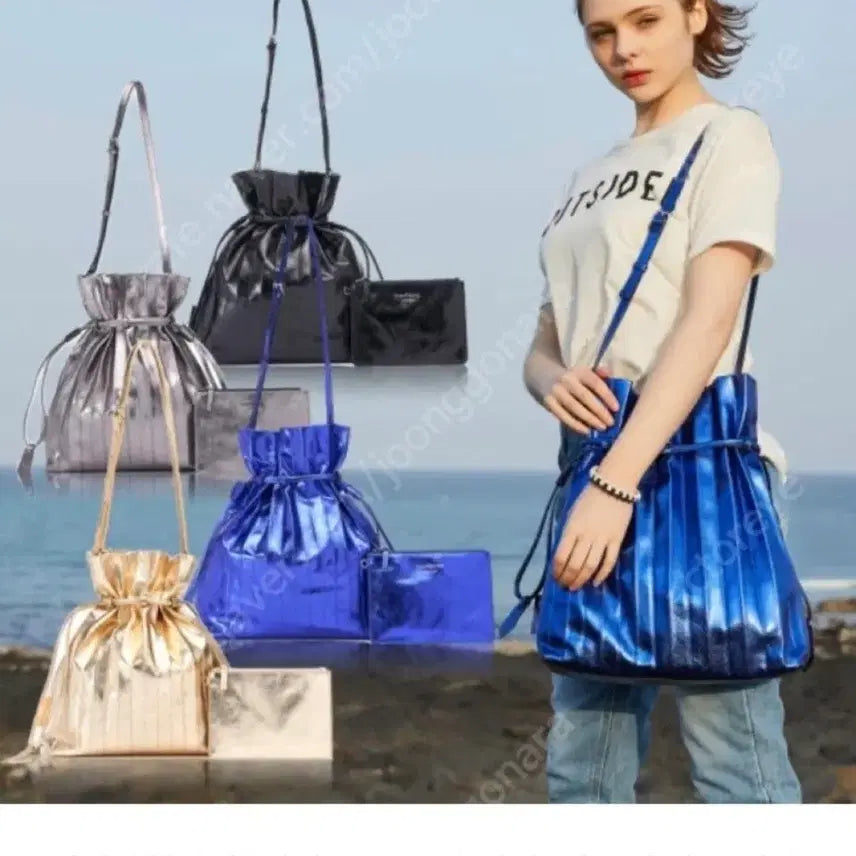 [BUNJANG] Ivana Helsinki Tasha Shoulder Bag & Pouch (Dark Silver) / 이바나헬싱키 Tasha 소가죽 숄더백&파우치 새상품 다크실버.메탈