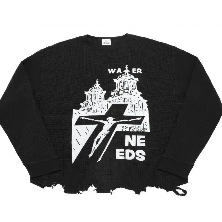 [BUNJANG] M MJD Distressed LS Black Long Sleeve / M MJD 디스 와플 롱슬리브 블랙 Distressed LS