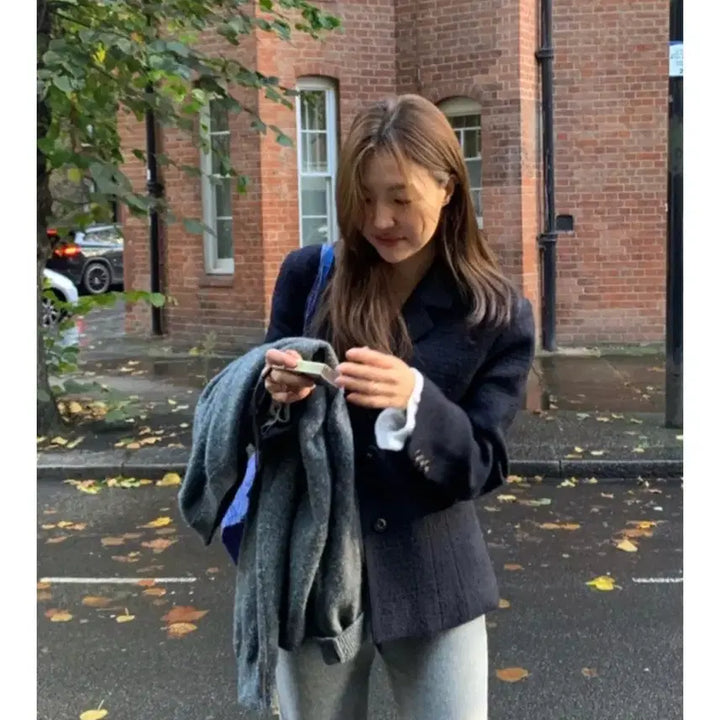 [BUNJANG] Tanat Tweed Wool Jacket Navy / 타낫 트위드 울 자켓 네이비 새상품