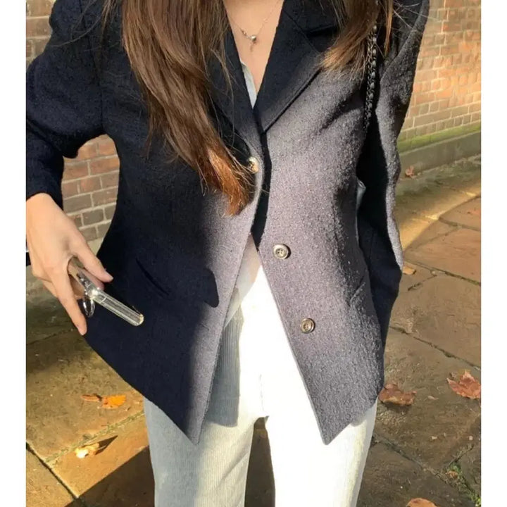 [BUNJANG] Tanat Tweed Wool Jacket Navy / 타낫 트위드 울 자켓 네이비 새상품