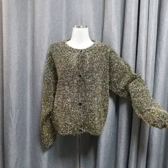 [BUNJANG] Gold Pearl Knit Cardigan - Oversized / 골드 펄 니트 가디건  오버핏