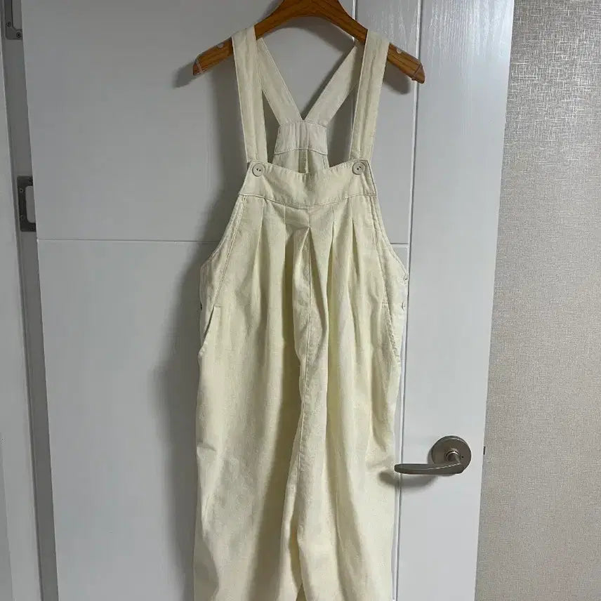 [BUNJANG] Vintage Ivory Cotton Linen Patch Jumpsuit / (일본 수입 빈티지)멜빵 바지 점프수트 아이보리 코튼 면 린넨 패치