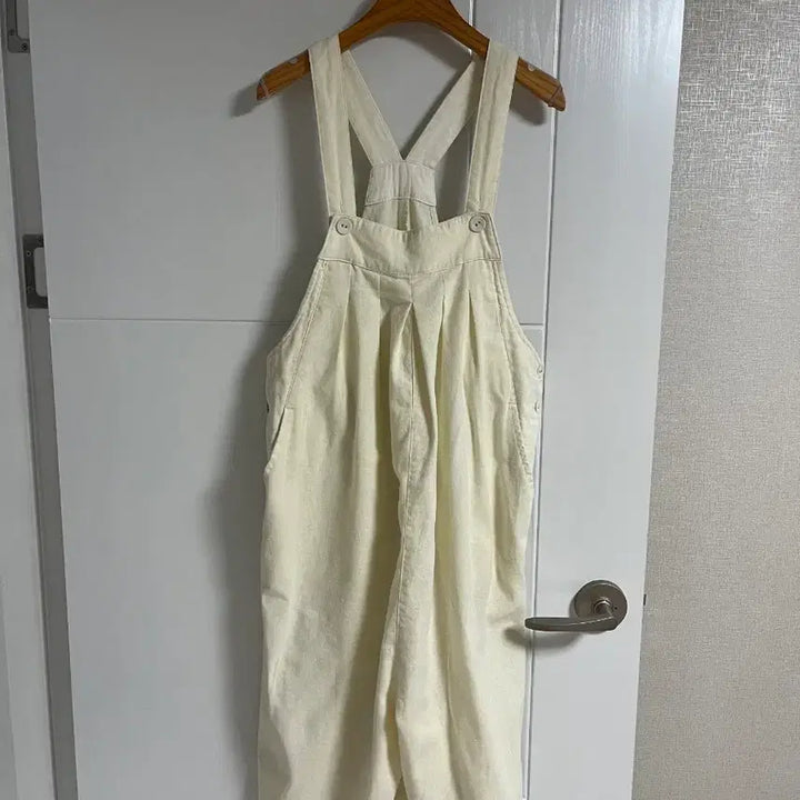 [BUNJANG] Vintage Ivory Cotton Linen Patch Jumpsuit / (일본 수입 빈티지)멜빵 바지 점프수트 아이보리 코튼 면 린넨 패치